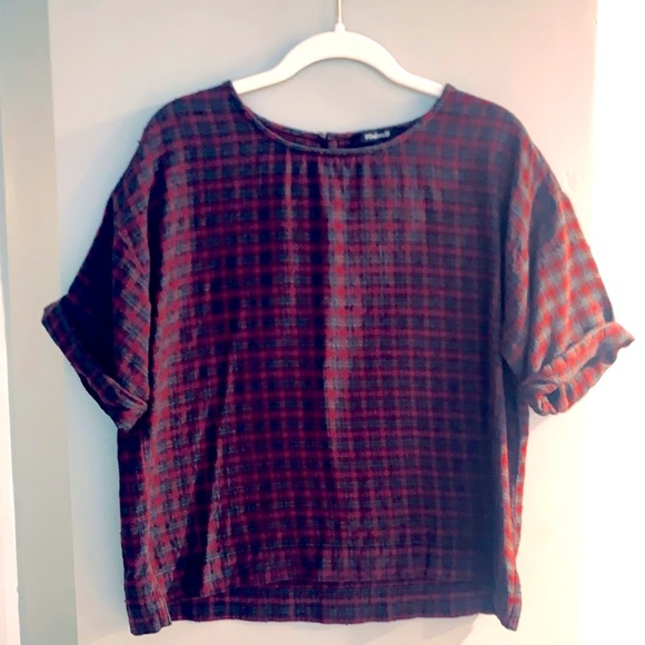Madewell Red Cuffed Sleeve Boxy Blouse Medium - Picture 1 of 5